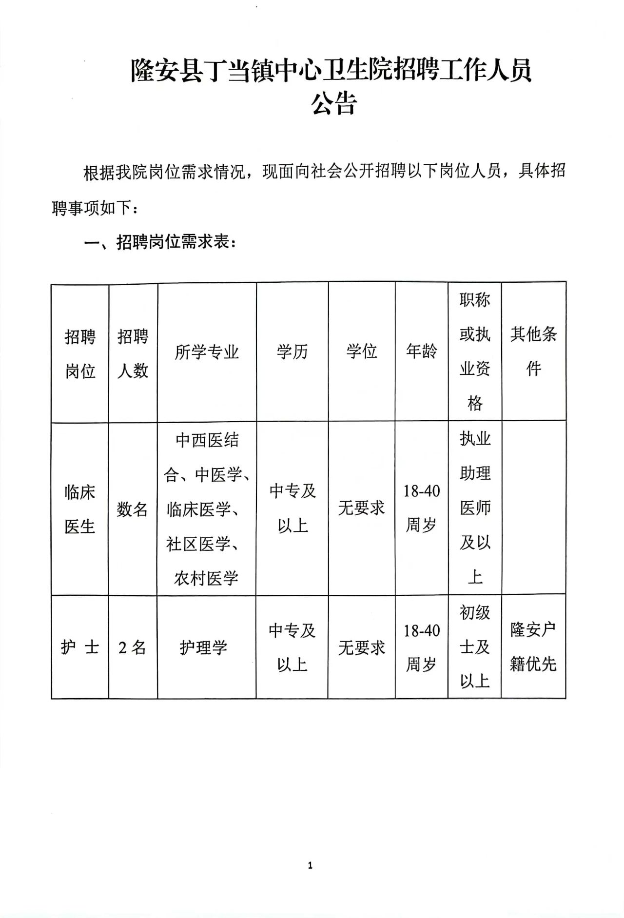 广安区卫生健康局最新招聘启事